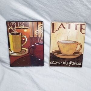 Two Coffee Latte Wood Prints 8.5 x 6.5 inches